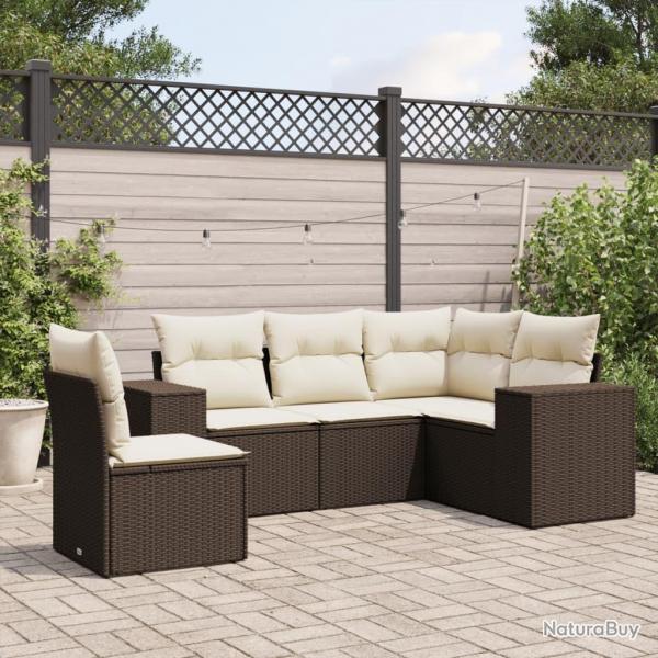 Salon de jardin avec coussins 5 pcs marron rsine tresse alsavelo