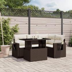 Salon de jardin avec coussins 5 pcs marron résine tressée alsavelo