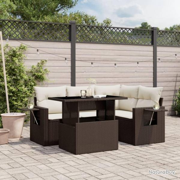 Salon de jardin avec coussins 5 pcs marron rsine tresse alsavelo