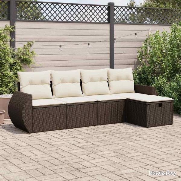 Salon de jardin avec coussins 5 pcs marron rsine tresse alsavelo