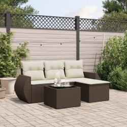 Salon de jardin avec coussins 5 pcs marron résine tressée alsavelo