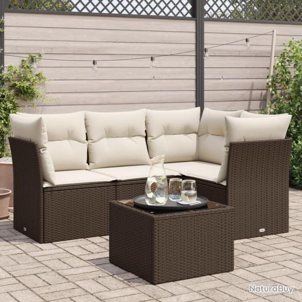 Salon de jardin avec coussins 5 pcs marron rsine tresse alsavelo