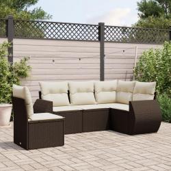 Salon de jardin avec coussins 5 pcs marron résine tressée alsavelo