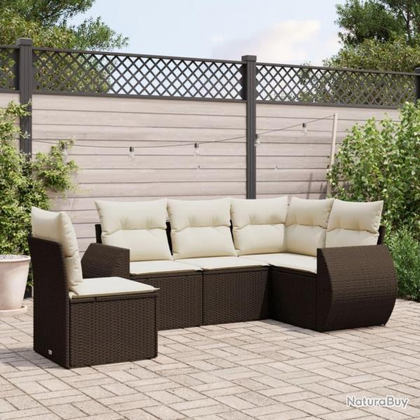 Salon de jardin avec coussins 5 pcs marron rsine tresse alsavelo