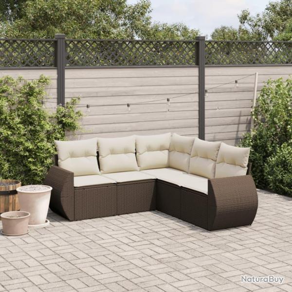 Salon de jardin avec coussins 5 pcs marron rsine tresse alsavelo
