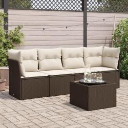 Salon de jardin avec coussins 5 pcs marron résine tressée alsavelo