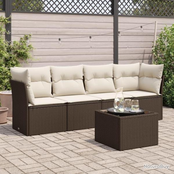 Salon de jardin avec coussins 5 pcs marron rsine tresse alsavelo