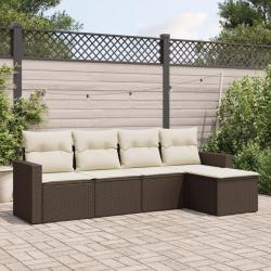 Salon de jardin avec coussins 5 pcs marron résine tressée alsavelo