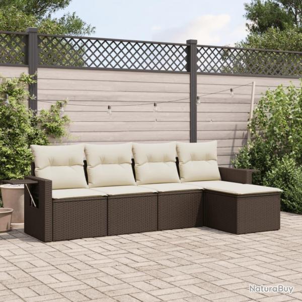 Salon de jardin avec coussins 5 pcs marron rsine tresse alsavelo