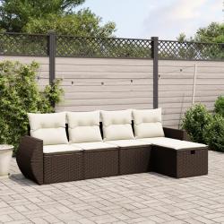 Salon de jardin avec coussins 5 pcs marron résine tressée alsavelo