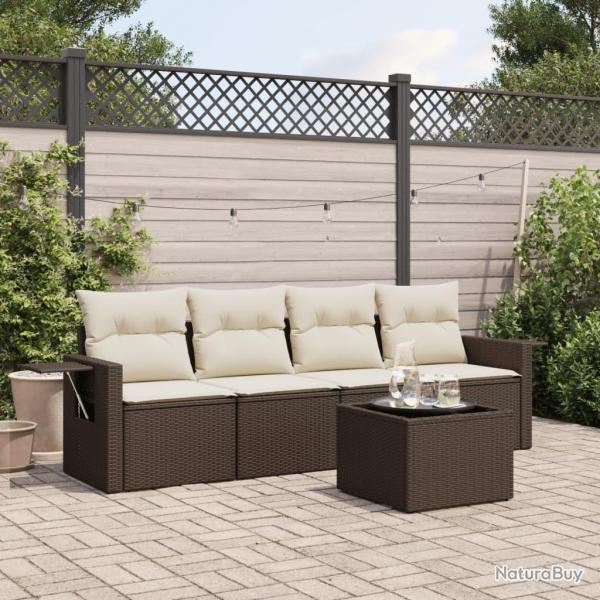 Salon de jardin avec coussins 5 pcs marron rsine tresse alsavelo