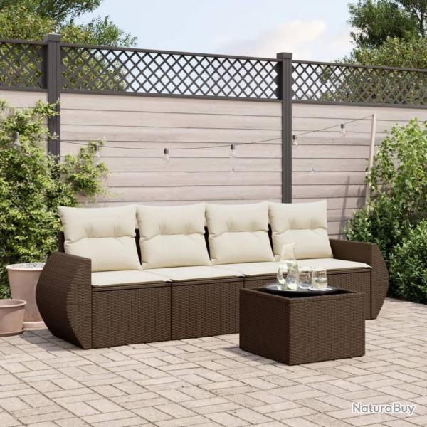 Salon de jardin avec coussins 5 pcs marron rsine tresse alsavelo