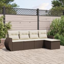 Salon de jardin avec coussins 5 pcs marron résine tressée alsavelo