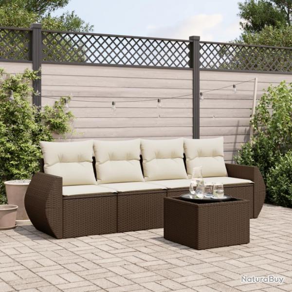 Salon de jardin avec coussins 5 pcs marron rsine tresse alsavelo