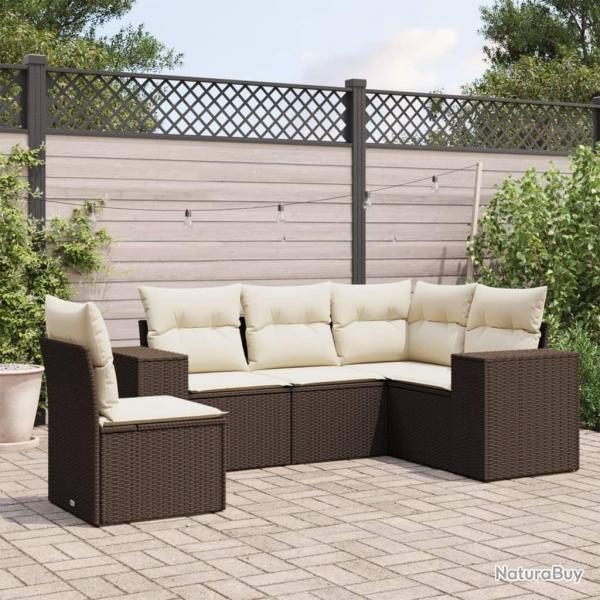 Salon de jardin avec coussins 5 pcs marron rsine tresse alsavelo