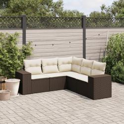 Salon de jardin avec coussins 5 pcs marron résine tressée alsavelo
