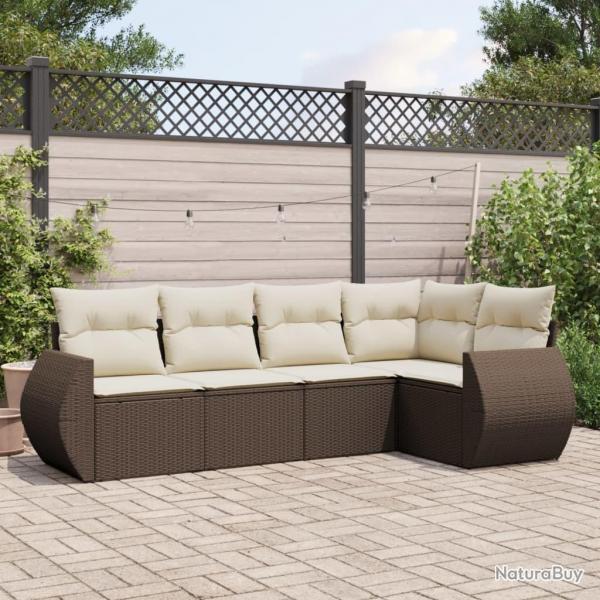 Salon de jardin avec coussins 5 pcs marron rsine tresse alsavelo