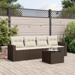 Salon de jardin avec coussins 5 pcs marron résine tressée alsavelo