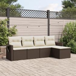 Salon de jardin avec coussins 5 pcs marron résine tressée alsavelo