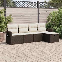 Salon de jardin avec coussins 5 pcs marron résine tressée alsavelo