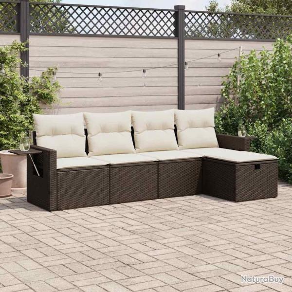 Salon de jardin avec coussins 5 pcs marron rsine tresse alsavelo