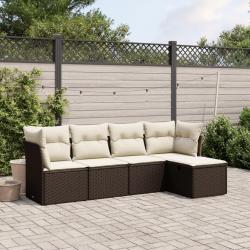 Salon de jardin avec coussins 5 pcs marron résine tressée alsavelo