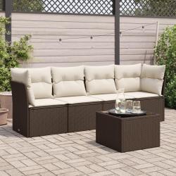 Salon de jardin avec coussins 5 pcs marron résine tressée alsavelo