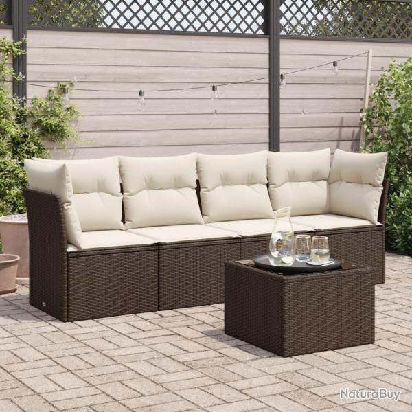 Salon de jardin avec coussins 5 pcs marron rsine tresse alsavelo