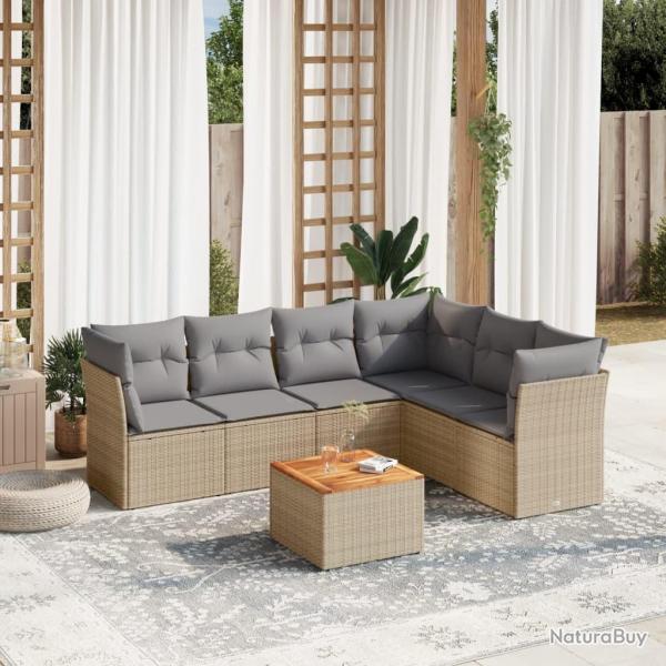 Salon de jardin avec coussins 7 pcs beige rsine tresse alsavelo