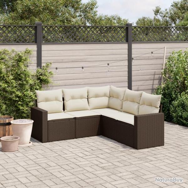 Salon de jardin avec coussins 5 pcs marron rsine tresse alsavelo