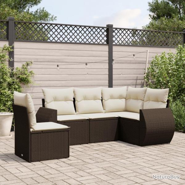 Salon de jardin avec coussins 5 pcs marron rsine tresse alsavelo