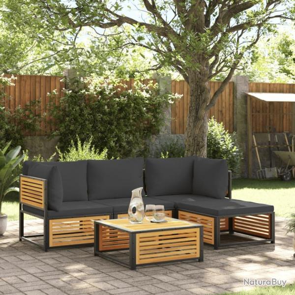 Salon de jardin avec coussins 5 pcs Bois d'acacia solide alsavelo