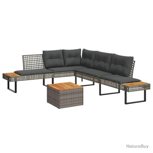 Salon de jardin avec coussins 5 pcs gris rsine tresse acacia alsavelo