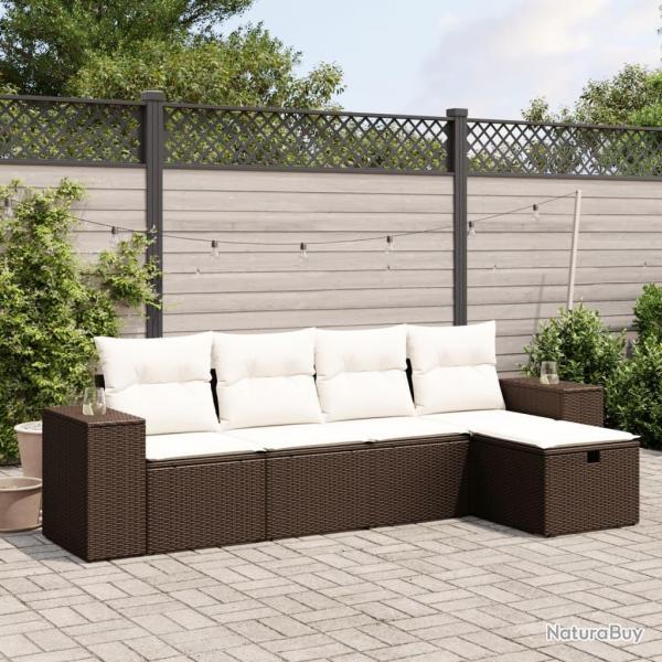 Salon de jardin avec coussins 5 pcs marron rsine tresse alsavelo