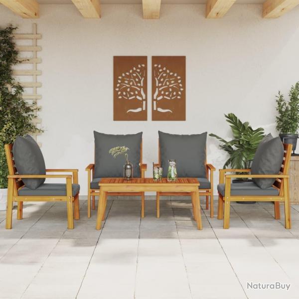 Salon de jardin avec coussins 5 pcs Bois d'acacia solide alsavelo
