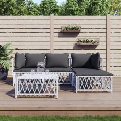 Salon de jardin avec coussins 5 pcs blanc acier alsavelo