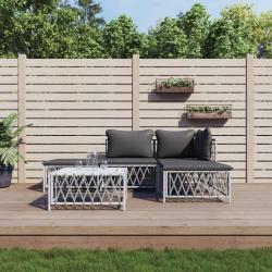 Salon de jardin avec coussins 5 pcs blanc acier alsavelo