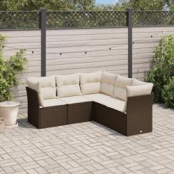 Salon de jardin avec coussins 5 pcs marron résine tressée alsavelo