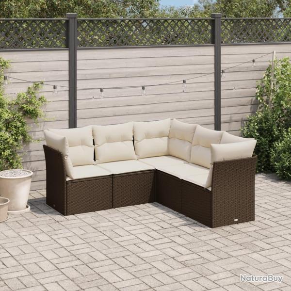Salon de jardin avec coussins 5 pcs marron rsine tresse alsavelo