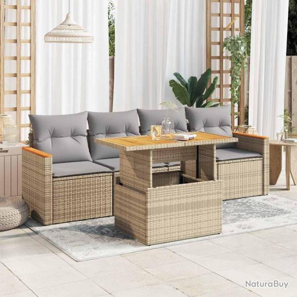 Salon de jardin avec coussins 5 pcs beige rsine tresse acacia alsavelo