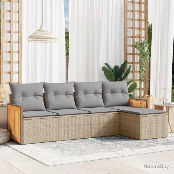 Salon de jardin avec coussins 5 pcs beige rsine tresse alsavelo