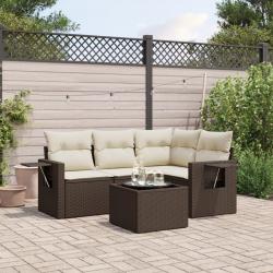 Salon de jardin avec coussins 5 pcs marron résine tressée alsavelo