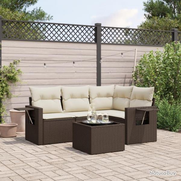 Salon de jardin avec coussins 5 pcs marron rsine tresse alsavelo