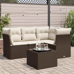 Salon de jardin avec coussins 5 pcs marron résine tressée alsavelo
