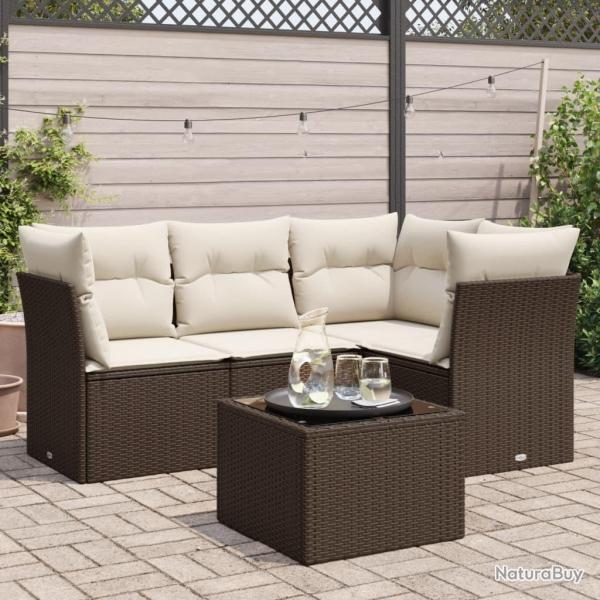 Salon de jardin avec coussins 5 pcs marron rsine tresse alsavelo