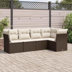 Salon de jardin avec coussins 5 pcs marron résine tressée alsavelo