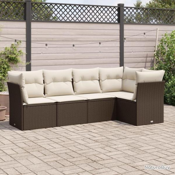 Salon de jardin avec coussins 5 pcs marron rsine tresse alsavelo