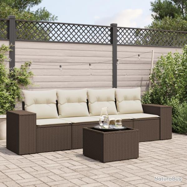 Salon de jardin avec coussins 5 pcs marron rsine tresse alsavelo