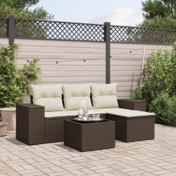 Salon de jardin avec coussins 5 pcs marron résine tressée alsavelo