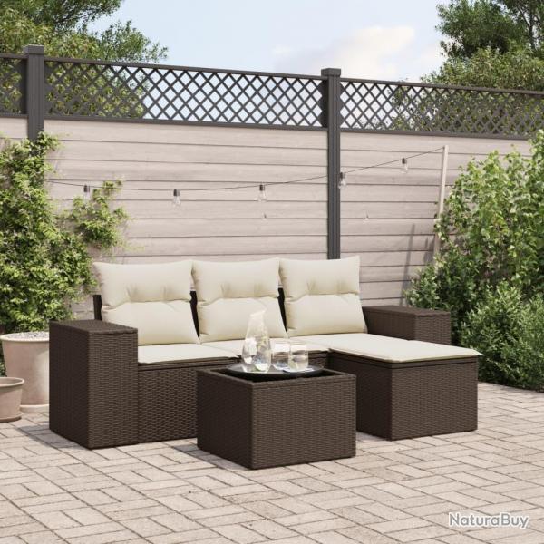 Salon de jardin avec coussins 5 pcs marron rsine tresse alsavelo